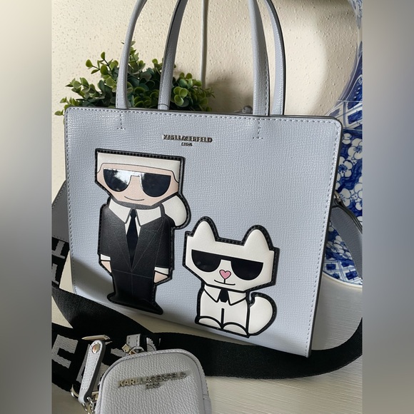 NWT KARL LAGERFELD Maybelle Satchel Bag In Ice Blue Karl and Choupette - Picture 2 of 8